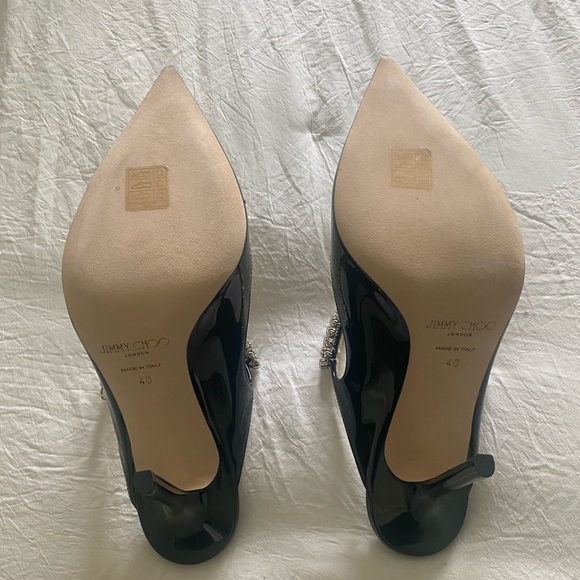 Jimmy Choo Black Patent 100 mm Bing Heels with crystal strap - Picture 2 of 10